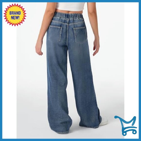 Women's Loose Fit Pull-On Jeans Elastic Waist Lyocell Non-Stretch - Picture 4 of 8